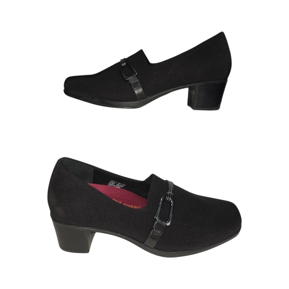 Munro‎ Cindi II Black Fabric Buckle Block Heel Loafers M311588 Womens 8M